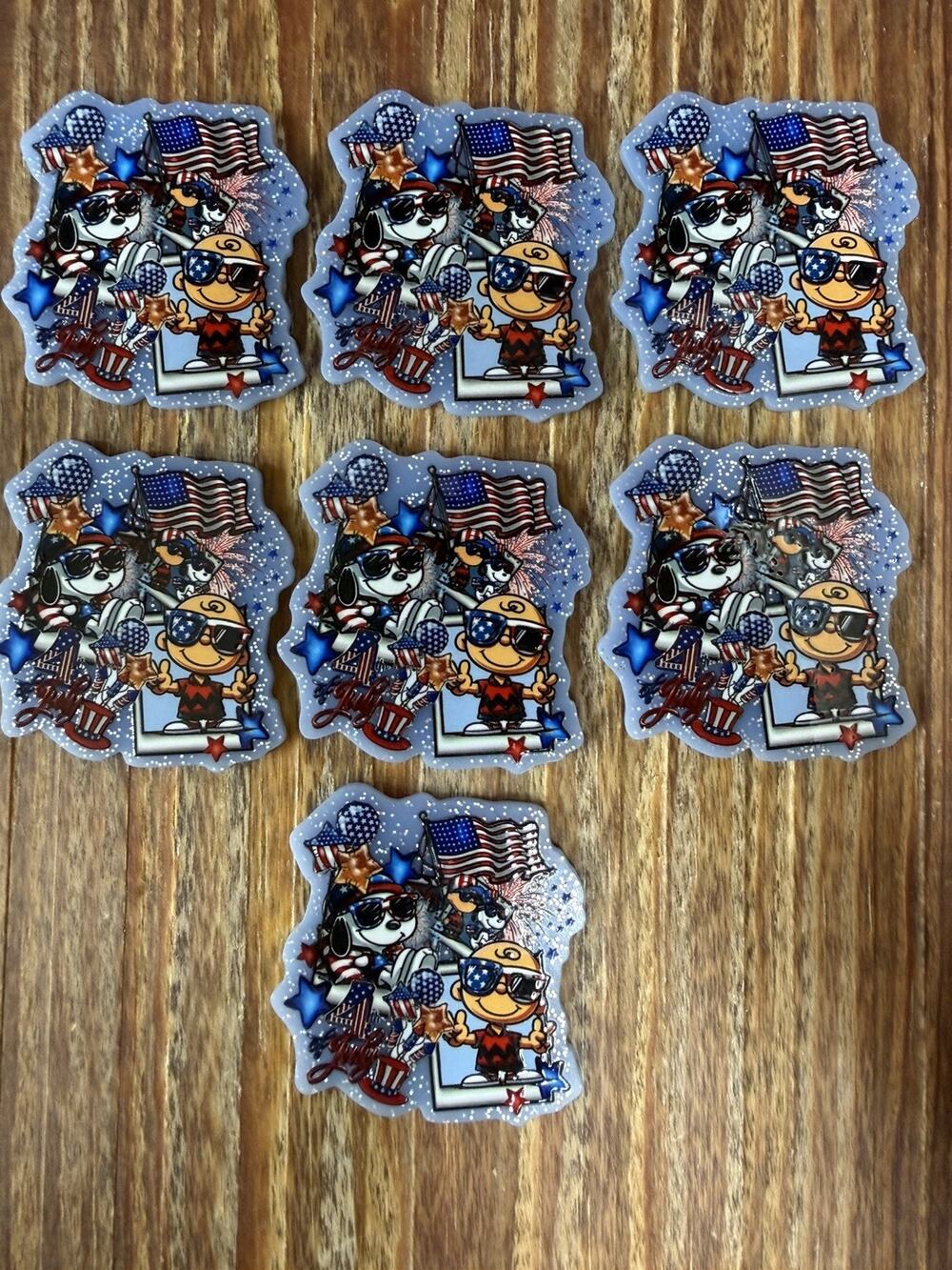 7 Pc Patriotic Snoopy Acrylic Flatbacks